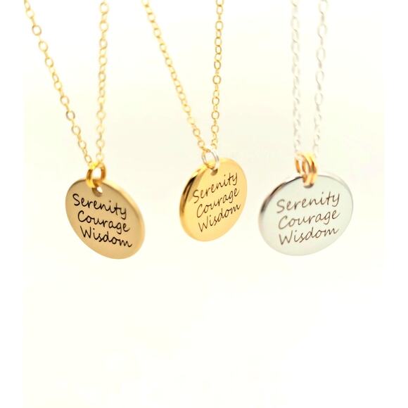 Serenity Prayer Necklace Courage Wisdom 12 Step AA NA Recovery Gold-Plated - Picture 5 of 6